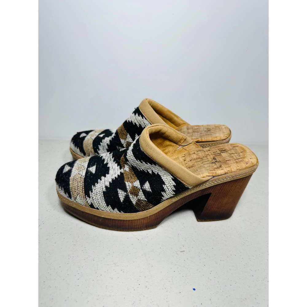 Korks Lori Platform Block Heel Clogs Sz 7 Navy/Br… - image 4